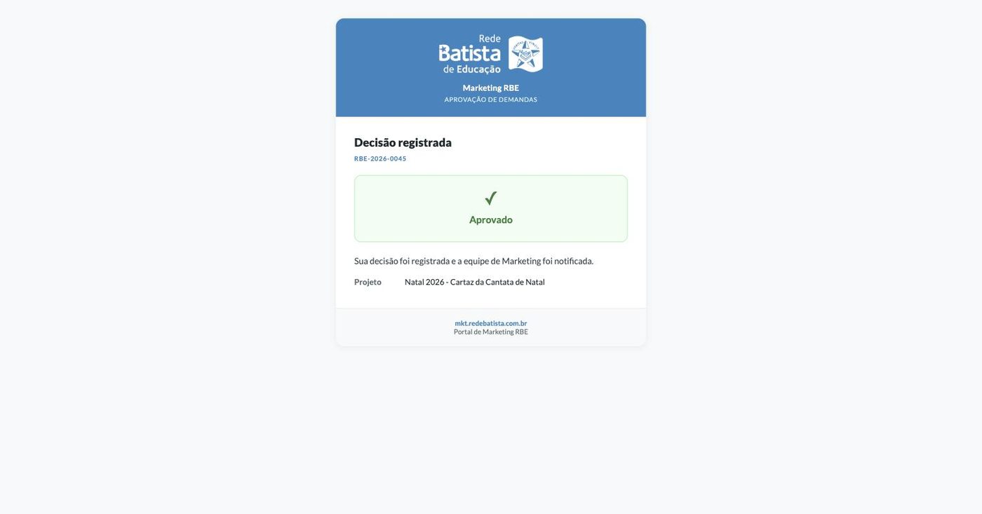 Tela de decisão registrada, com o resultado Aprovado
